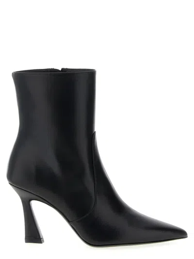 Stuart Weitzman Vinnie Leather Zip Booties In Black