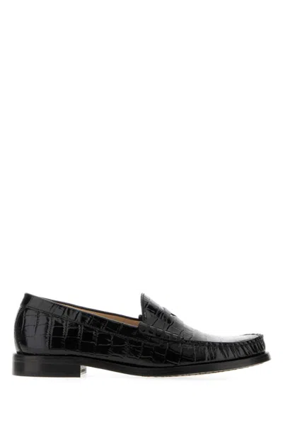 Stuart Weitzman Lottie Loafers Crocodile Texture Leather Sole In Black