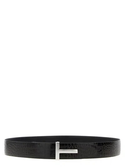 Tom Ford Reversible Crocodile Leather Belt Belts Brown In Black