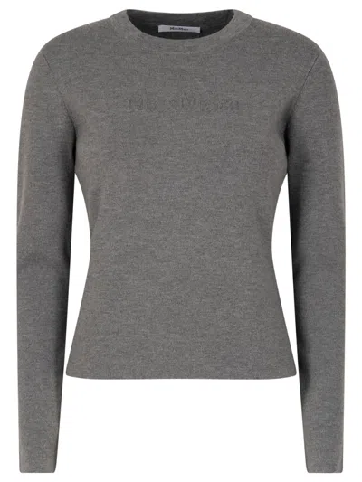 Max Mara Silk Crew Neck Sweater With Ribbed Texture In Gray