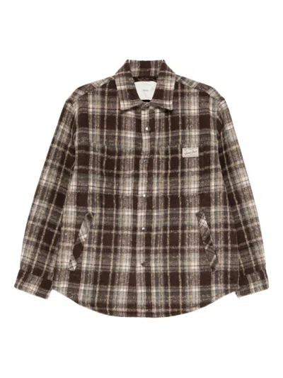 Dunst Brown Checkered Shirt With Front Logo Patch In Flannel Man In Multi