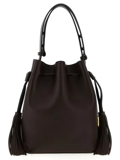 Valentino Borsa A Secchiello Vlogo Signature In Pelle Cioccolato  Donna In Brown