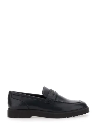 Brunello Cucinelli Black Loafers With Monil Detail On The Front In Smooth Leather Woman In Black