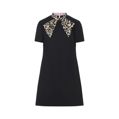 Valentino Black Crepe Couture Dress With Animal-print Bow