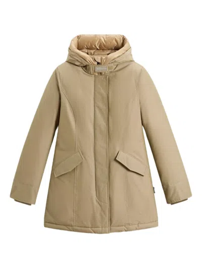 Woolrich Insulated Parka With Hood And Pockets In Nude