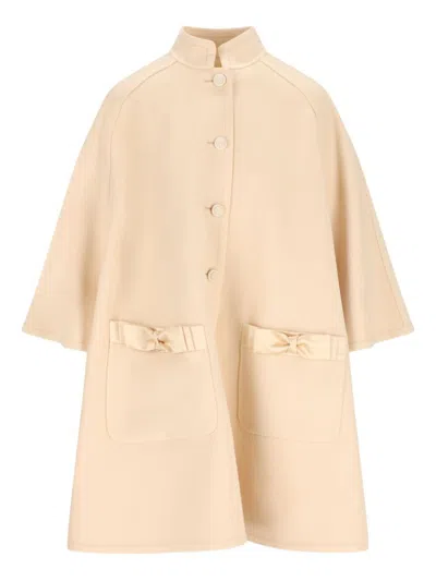 Valentino Stylish Coats With Flared Shape And Bows In Nude