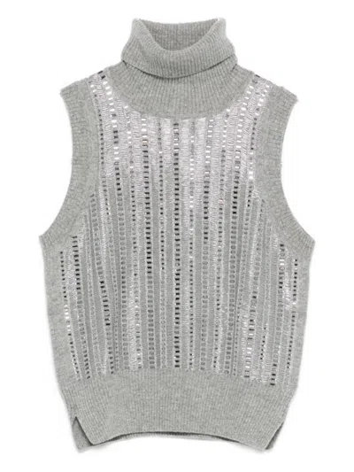 Ermanno Scervino Metallic Turtleneck Sleeveless Tank Top In Gray