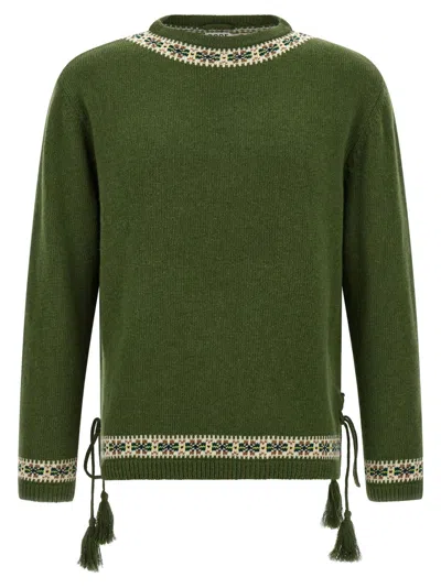 Bode Moritz Tassel Trim Virgin Wool Sweater In Green