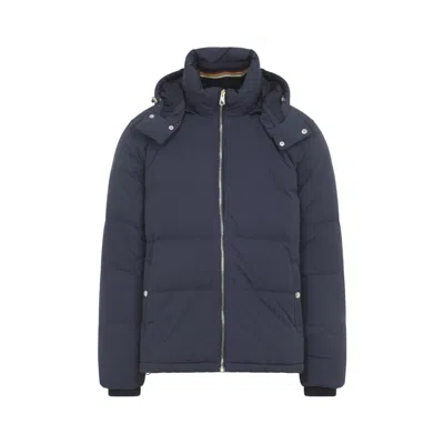 Paul Smith Padded Brown Polyamide Jacket With Detachable Hood And Ribbed Cuffs In Blue