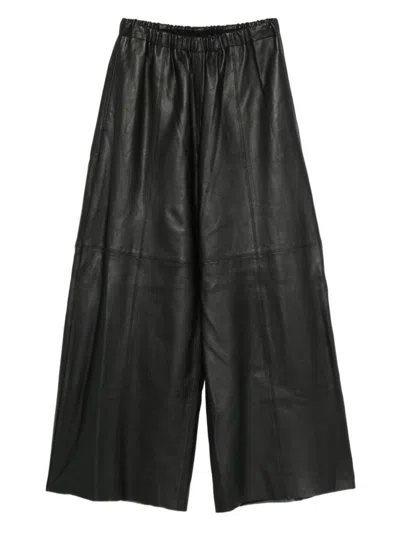 Alysi Leather Wide-leg Trousers In Black