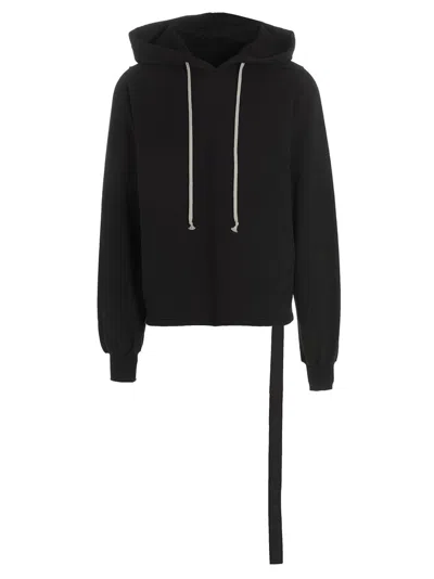Rick Owens Hooded Sweatshirt Print Oversized Ribbed Cuffs In Black