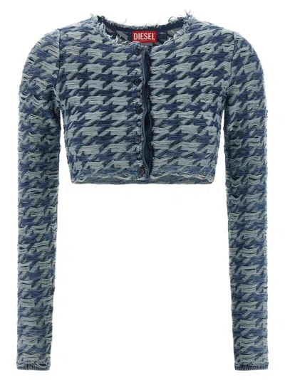 Diesel Long Sleeve Cropped Houndstooth Top In Blue