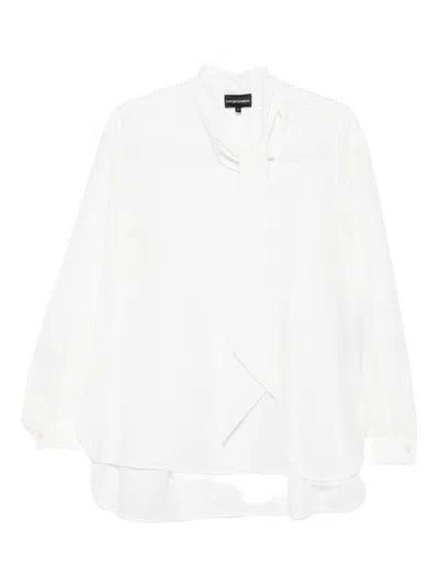 Emporio Armani Neck Tie Blouse High-low Hem In White