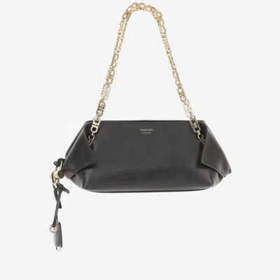 Ferragamo Brown Shoulder Bag With Logo Strap And Logo Lettering On The Front In Leather Woman In Black