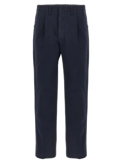 Incotex Cotton Trousers With Pleated Front And Pockets In Blue