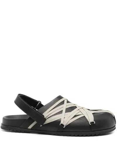 Rick Owens Megalace Mule Granola Black Leather Sandals