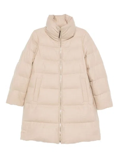 Herno Long Quilted Jacket High Collar In Neutral