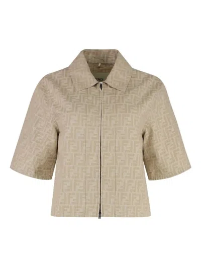 Fendi Ff Chambray Jacket In Neutral