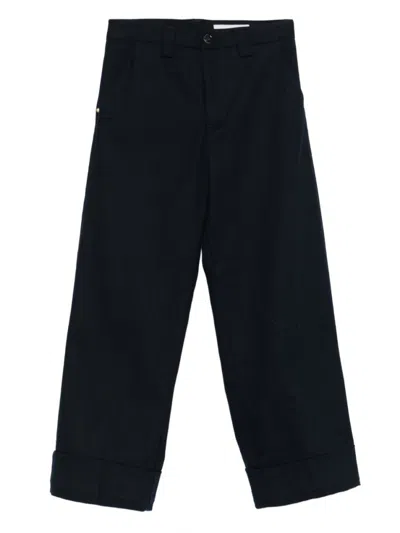 White Sand Cotton Flared Trousers In Black