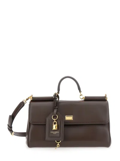 Dolce & Gabbana Brown Handbag With Key And Padlock Detail And Adjustable And Removable Shoulder Strap In Leather Wom In Brown