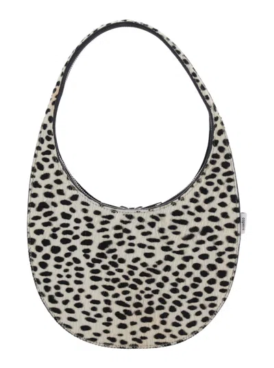 Coperni Swipe Black And White Handbag With Brushed Effect And All-over Polka Dots Motif In Fabric In Black
