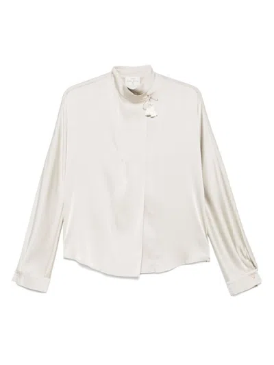 Forte Forte Silk Blend Long-sleeved Shirt With Tassel Detail In White