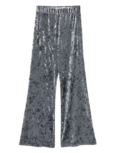 Forte Forte Stretch Velvet Wide Leg Trousers In Gray