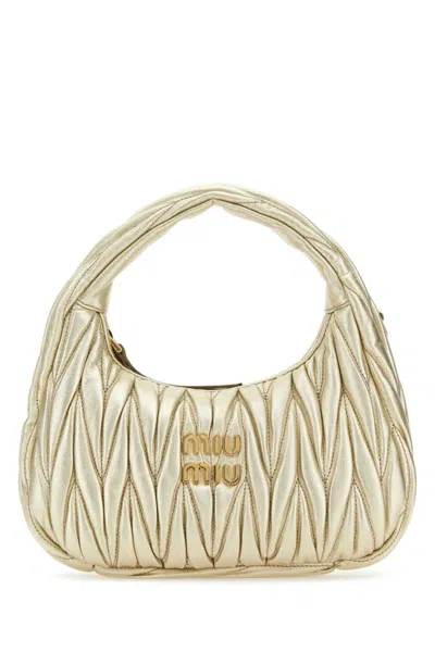 Miu Miu Gold Nappa Leather Wander Handbag In Gold