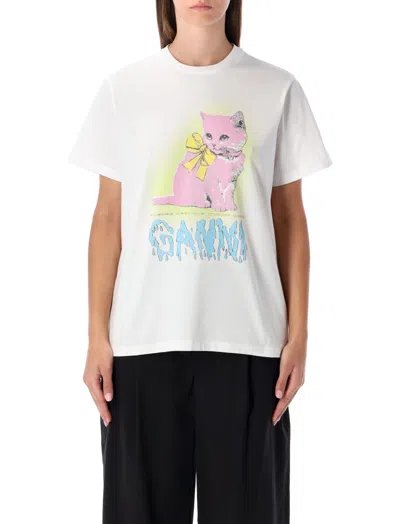 Ganni Neon Kitty Bright White T-shirt In White