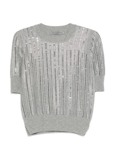 Ermanno Scervino Striped Wool-cashmere Sequin Top In Gray