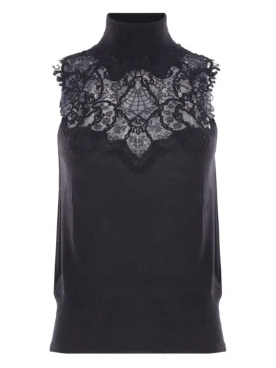 Ermanno Scervino Lace-insert Turtleneck Top In Black
