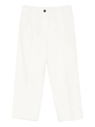Brunello Cucinelli Cotton Blend Pleated Cropped Trousers In White