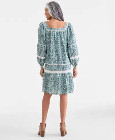 Style & Co Women's Cotton Printed Crochet-trim Shift Dress, Macy's Exclusive In Blue