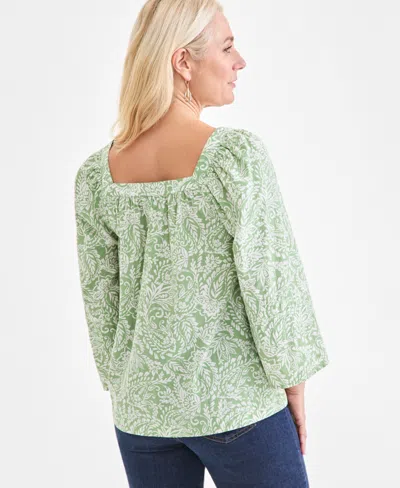 Style & Co Women's Square-neck 3/4-sleeve Shine Blouse, Macy's Exclusive In Green
