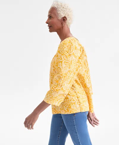 Style & Co Women's Square-neck 3/4-sleeve Shine Blouse, Macy's Exclusive In Yellow