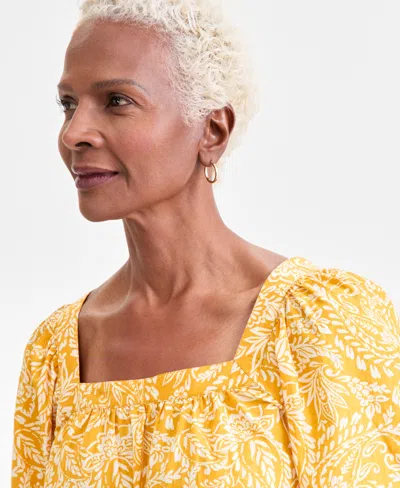 Style & Co Women's Square-neck 3/4-sleeve Shine Blouse, Macy's Exclusive In Yellow