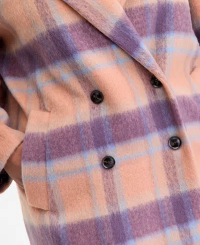 On 34th Trendy Plus Size Plaid Double-breasted Coat, Macy's Exclusive In Orange