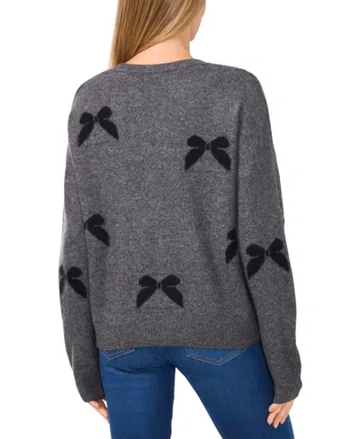Cece Womens Bow Knit Pullover Sweater In Gray