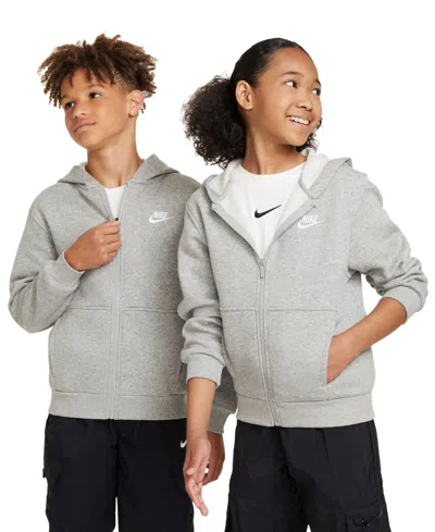 Nike Big Kids Sportswear Club Fleece Full-zip Hoodie In Gray
