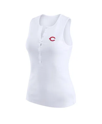 Wear By Erin Andrews Women's White Cincinnati Reds Rib-knit Henley Tank Top In White