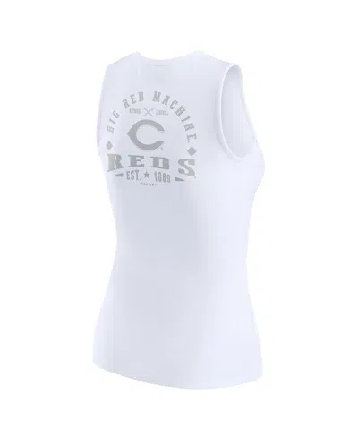 Wear By Erin Andrews Women's White Cincinnati Reds Rib-knit Henley Tank Top In White