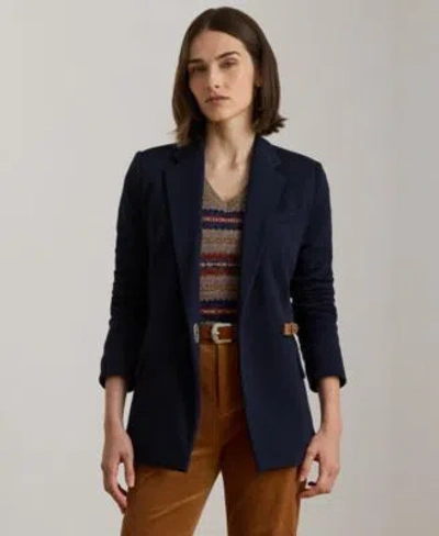 Ralph Lauren Lauren  Herringbone Jacquard Buckle Blazer In Blue