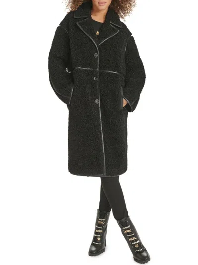 Karl Lagerfeld Faux Sherpa Button Front Jacket In Blue