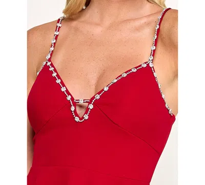 City Studios Juniors' Beaded Fit And Flare Short Dress In Red