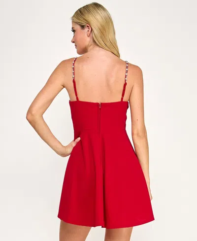 City Studios Juniors' Beaded Fit And Flare Short Dress In Red