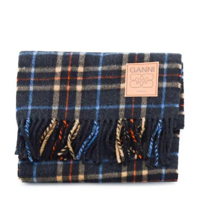 Ganni Fringed Plaid Pattern Scarf Accessory In Burgundy