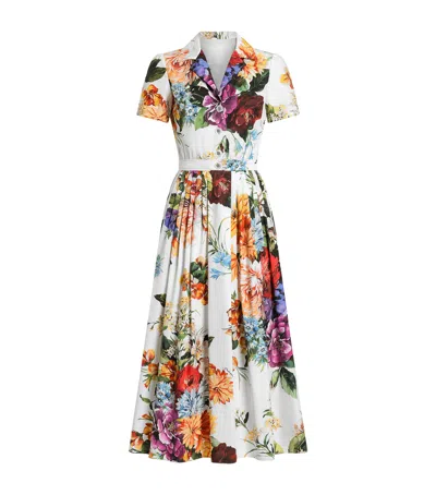 Dolce & Gabbana Midi Poplin Dress With Flower Bouquet Print Dolce E Gabbana In Multi