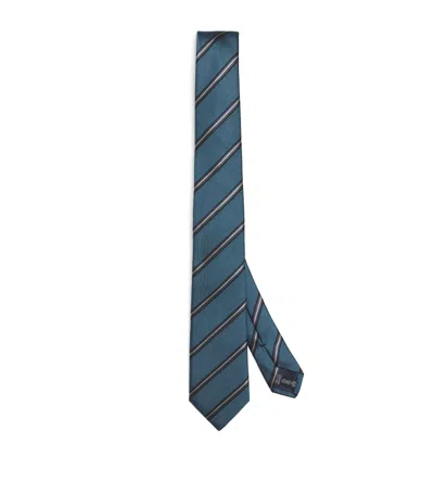 Giorgio Armani Silk Regimental Stripe Tie In Green