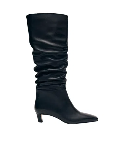 Alohas Mid-calf Black Leather Boots With Pointed Toe And Relaxed Texture In Black