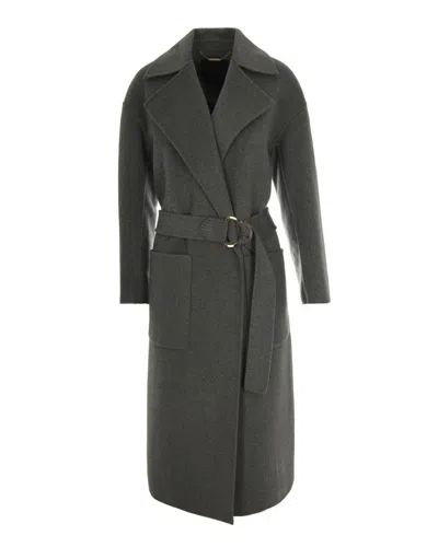 Liu •jo Grey Wool Coat With Belt In Gray